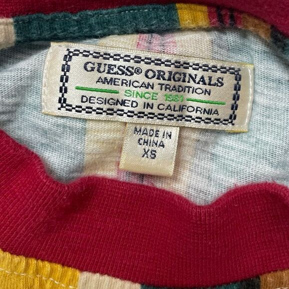 Guess T-shirt Women XS Multicolor Colorblock Stripes Long Sleeve - Picture 4 of 5